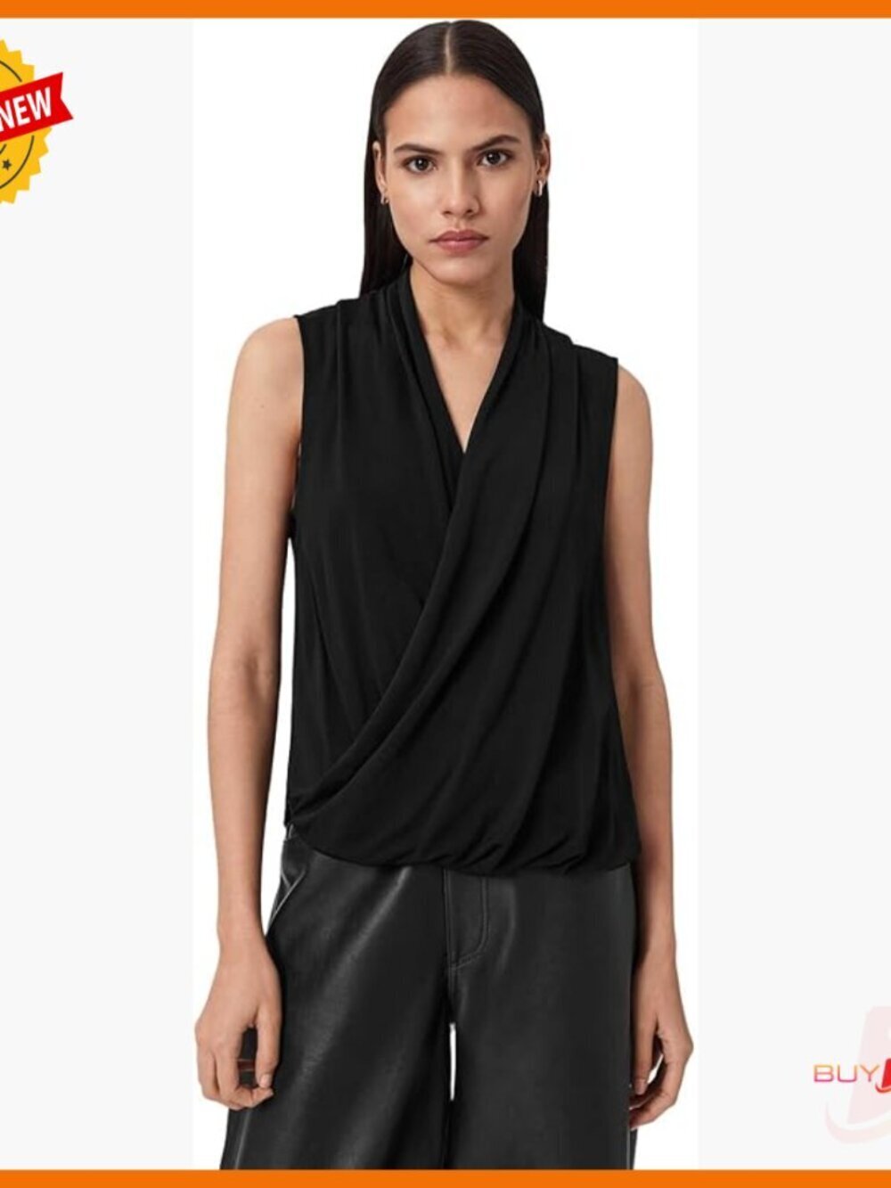 Sleeveless V-Neck Top Premium Viscose Blend Modern Fit Office Casual